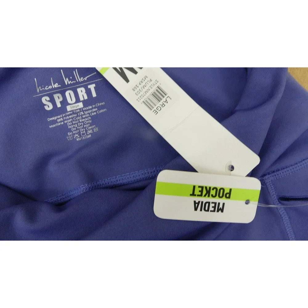 Nicole Miller Sport Leggings Womens Large Plum Blue Media Pocket NM70211